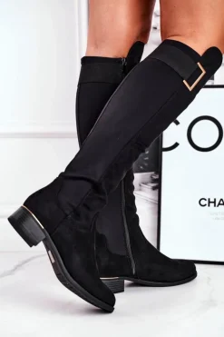 Kozaki Damskie Do Kolana Zamsz / Lycra Czarne Natasha