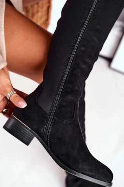 Kozaki Damskie Do Kolana Zamsz / Lycra Czarne Natasha