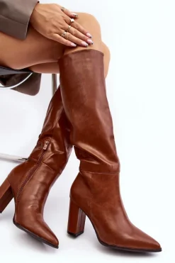 Kozaki Damskie Do Kolana Na Słupku Camel Fiminna