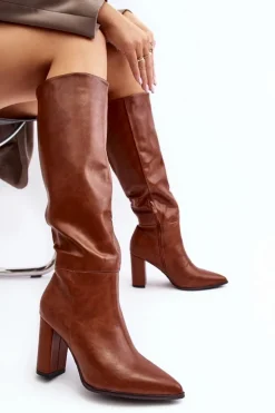 Kozaki Damskie Do Kolana Na Słupku Camel Fiminna