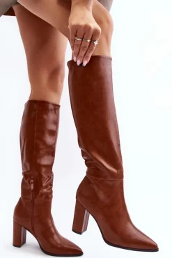 Kozaki Damskie Do Kolana Na Słupku Camel Fiminna