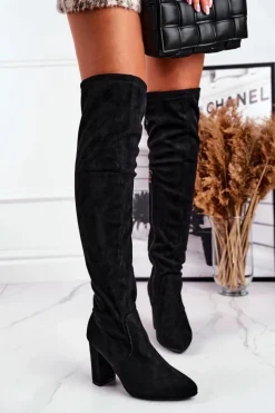 Kozaki Damskie Do Kolana Eko-Zamsz Czarne First Time