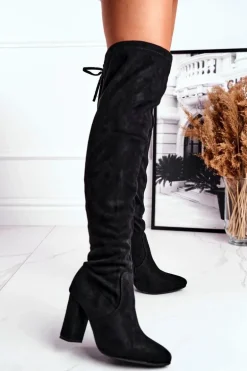 Kozaki Damskie Do Kolana Eko-Zamsz Czarne First Time