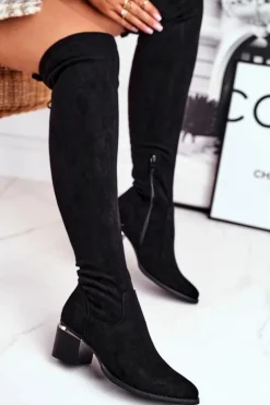 Kozaki damskie do kolana eko-zamsz czarne Can't Stop