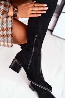 Kozaki damskie do kolana eko-zamsz czarne Can't Stop