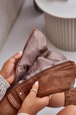 Kozaki Damskie Do Połowy Łydki Na Słupku Ocieplane Camel Ivanelis