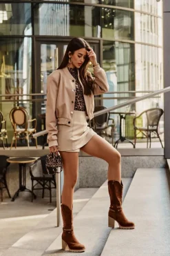 Kozaki Damskie Do Połowy Łydki Na Słupku Ocieplane Camel Ivanelis