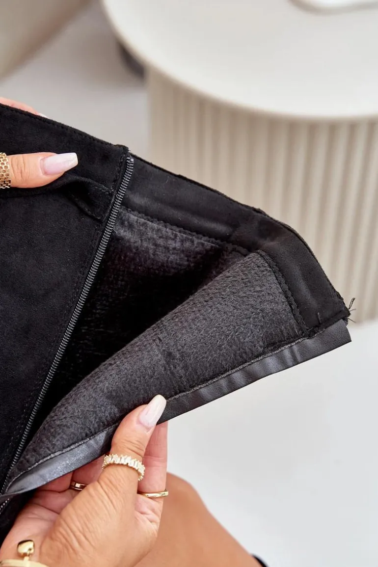 Kozaki Damskie Eko Zamszowe Z Wywiniętą Cholewką Na Słupku Czarne Bralise