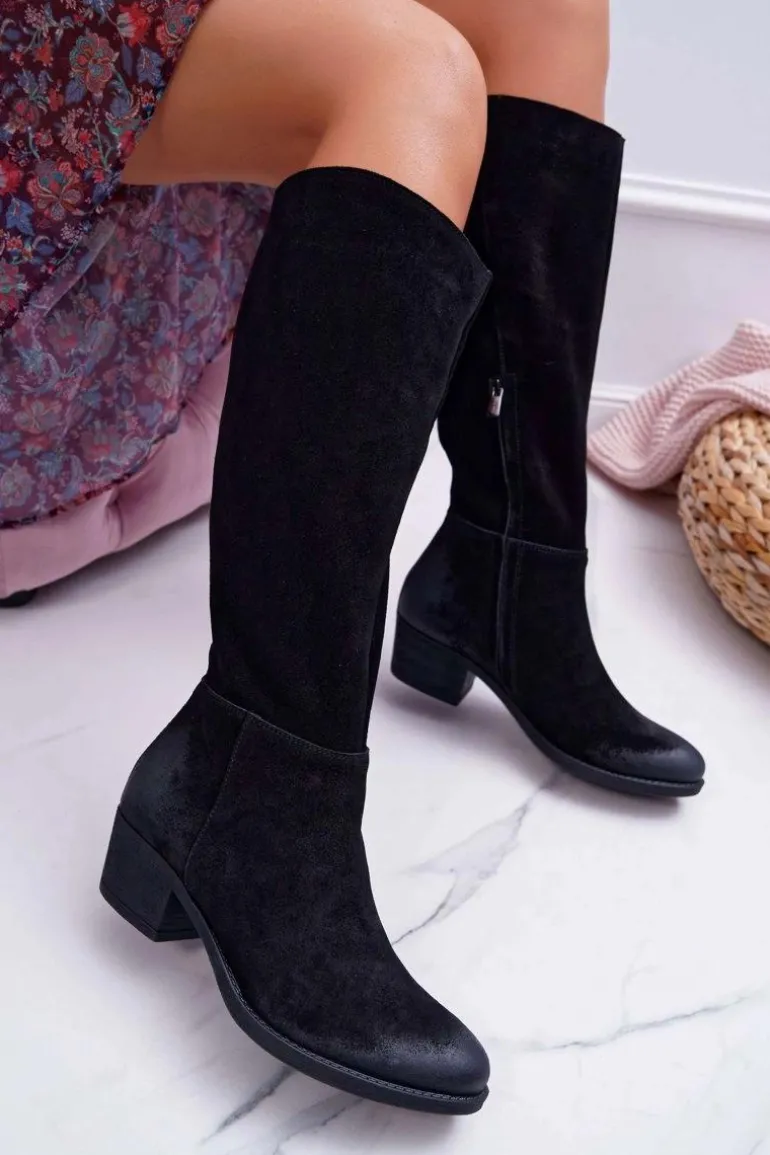 Kozaki Damskie Laura Messi 2071 Skóra Zamsz Czarne This Love