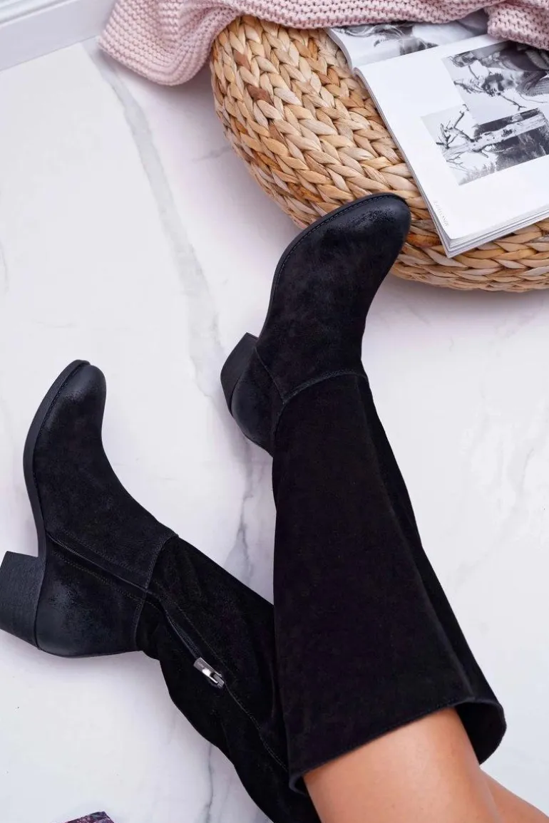 Kozaki Damskie Laura Messi 2071 Skóra Zamsz Czarne This Love