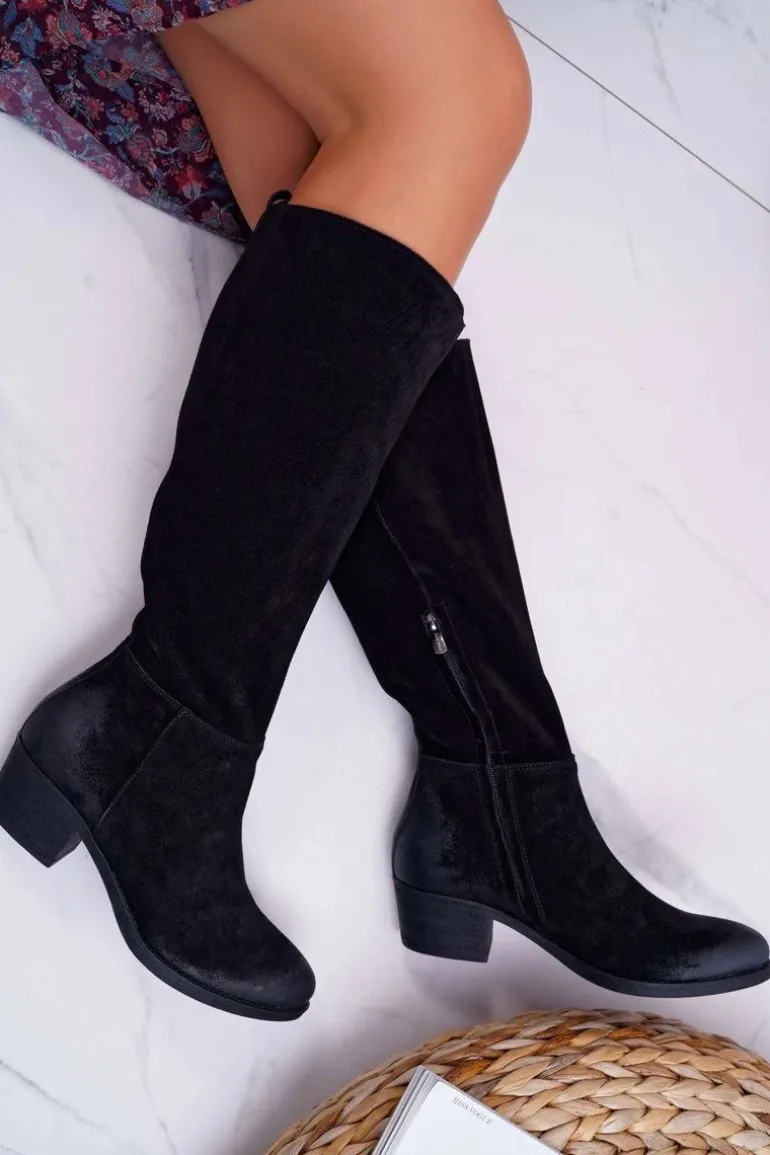 Kozaki Damskie Laura Messi 2071 Skóra Zamsz Czarne This Love