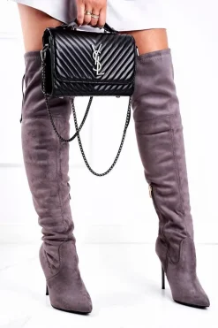 Kozaki Damskie Muszkieterki Na Szpilce Szare Timor