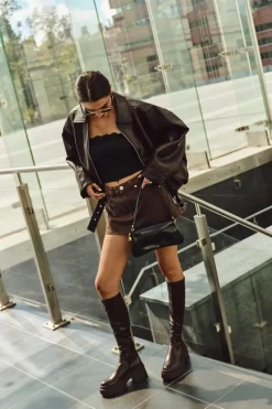 Kozaki Damskie Na Masywnym Obcasie I Platformie Wsuwane Brązowe Florinne