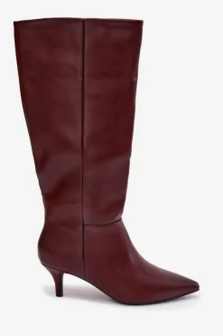 Kozaki Damskie Na Niskiej Szpilce Ocieplane Z Eko Skóry Bordowe Marcellia