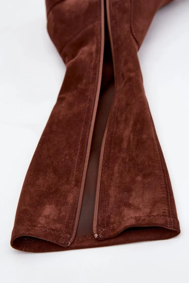 Kozaki Damskie Na Niskim Obcasie Eko Zamszowe Sergio Leone KZ212 Brązowe