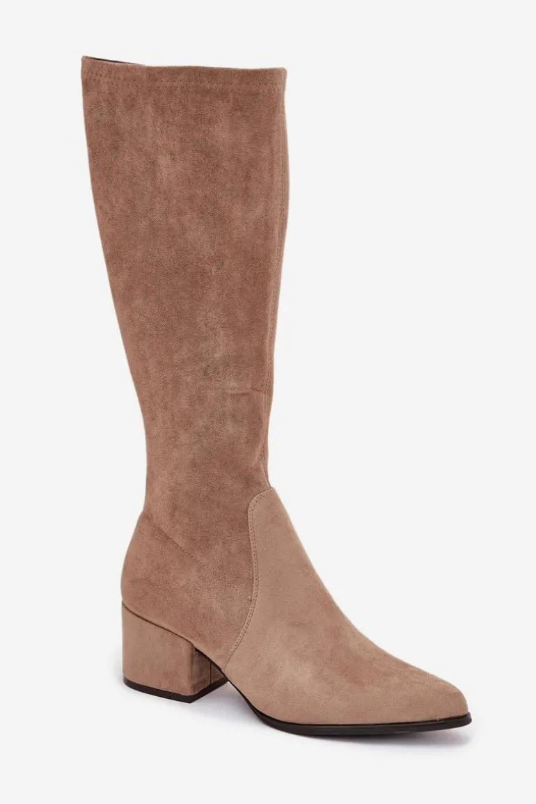 Kozaki Damskie Na Niskim Obcasie Eko Zamszowe Sergio Leone KZ212 Beżowe