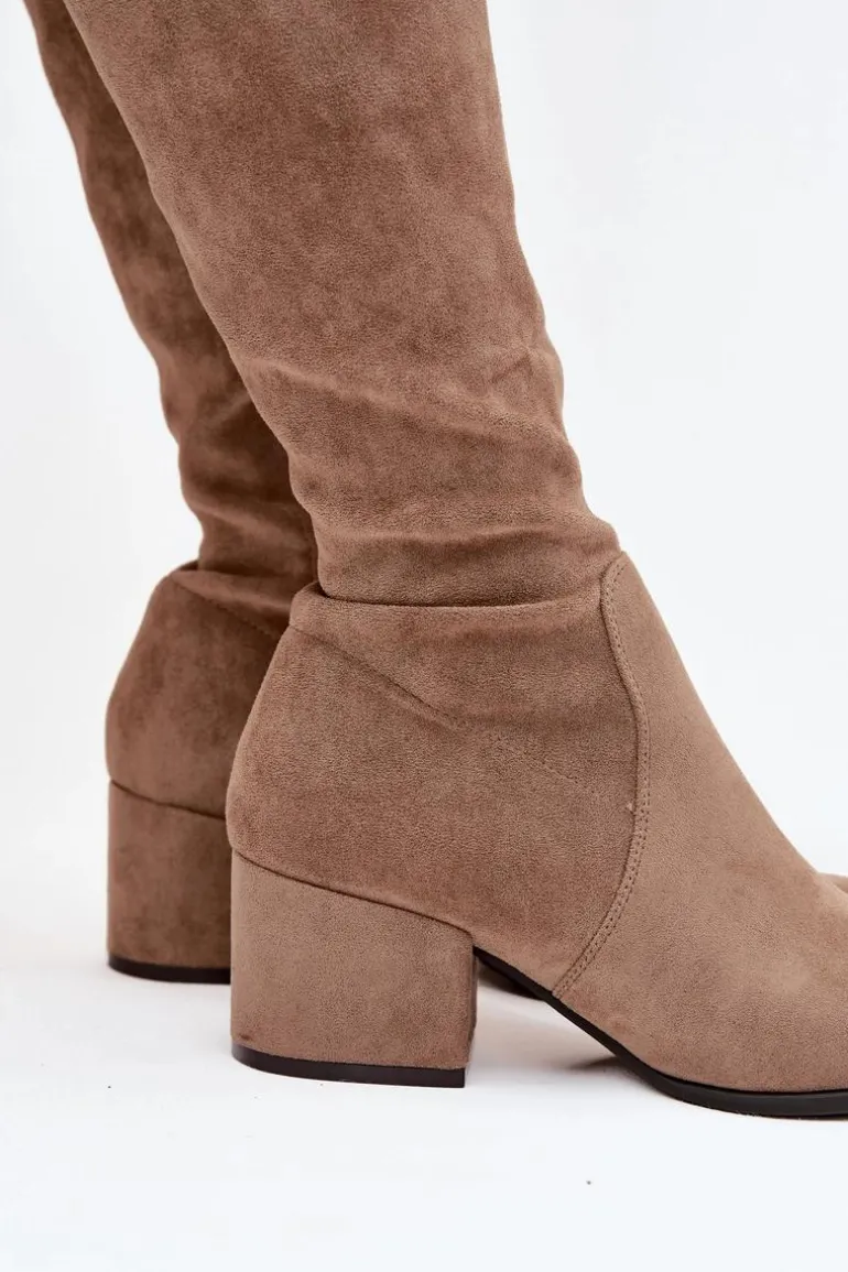 Kozaki Damskie Na Niskim Obcasie Eko Zamszowe Sergio Leone KZ212 Beżowe