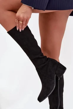 Kozaki Damskie Na Niskim Obcasie Eko Zamszowe Sergio Leone KZ212 Czarne