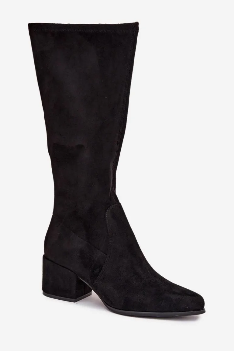 Kozaki Damskie Na Niskim Obcasie Eko Zamszowe Sergio Leone KZ212 Czarne