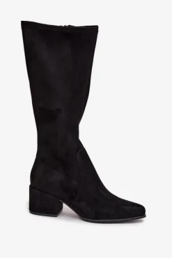 Kozaki Damskie Na Niskim Obcasie Eko Zamszowe Sergio Leone KZ212 Czarne