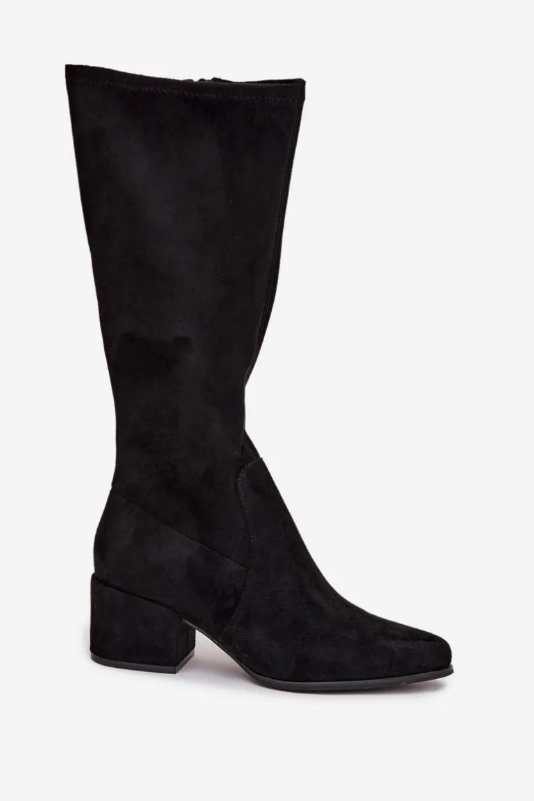 Kozaki Damskie Na Niskim Obcasie Eko Zamszowe Sergio Leone KZ212 Czarne