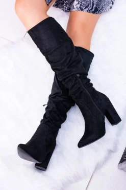 Kozaki Damskie Na Obcasie W Szpic Zamszowe Czarne Nightcall