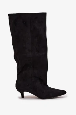 Kozaki Damskie Na Obcasie Z Eko Zamszu Czarne Pheona