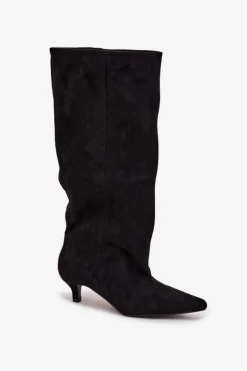 Kozaki Damskie Na Obcasie Z Eko Zamszu Czarne Pheona