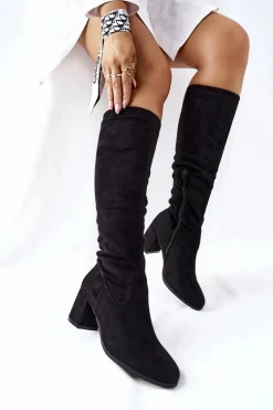 Kozaki Damskie Na Obcasie Zamszowe Czarne Newferry