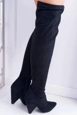 Kozaki Damskie Na Obcasie Lu Boo Zamszowe Czarne