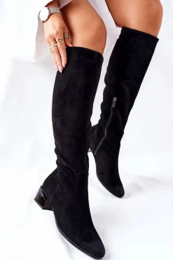 Kozaki Damskie Na Obcasie Zamszowe Czarne Bolea