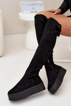 Kozaki Damskie Na Platformie Za Kolano Big Star SS274264 Czarne