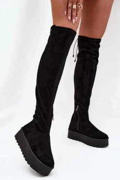 Kozaki Damskie Na Platformie Za Kolano Big Star SS274264 Czarne