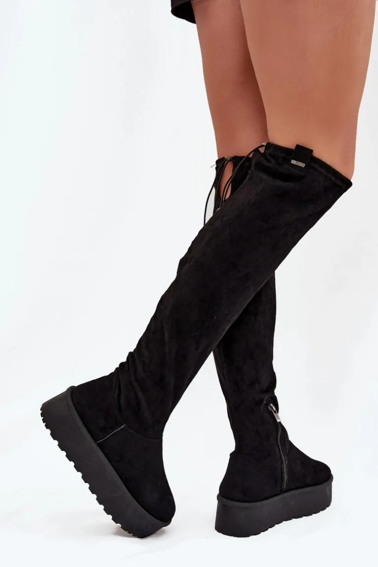 Kozaki Damskie Na Platformie Za Kolano Big Star SS274264 Czarne