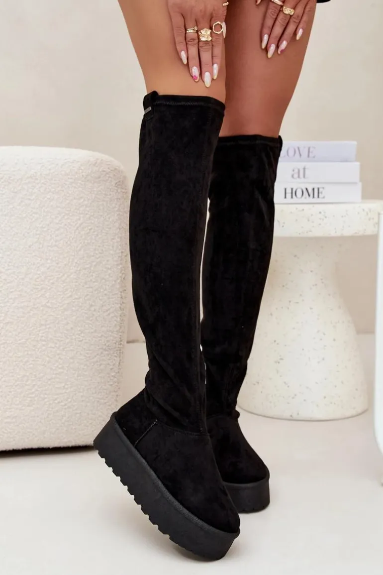 Kozaki Damskie Na Platformie Za Kolano Big Star SS274264 Czarne