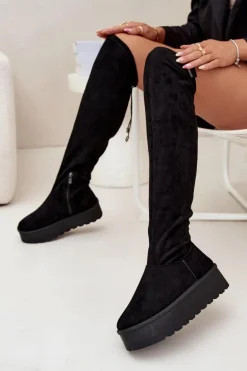 Kozaki Damskie Na Platformie Za Kolano Big Star SS274264 Czarne