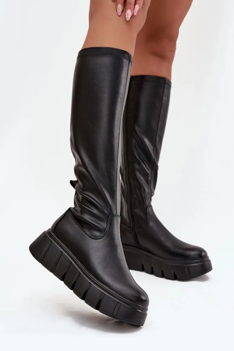 Kozaki Damskie Na Platformie Na Zamek Vinceza 58553 Czarne