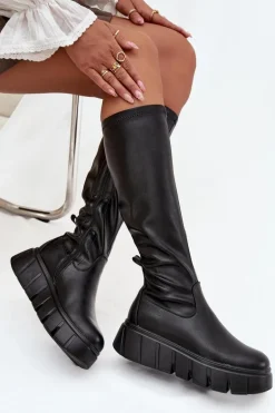 Kozaki Damskie Na Platformie Na Zamek Vinceza 58553 Czarne