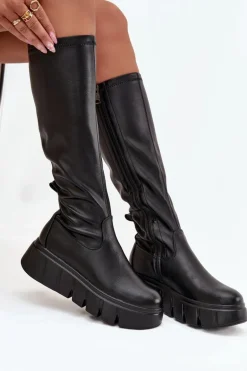 Kozaki Damskie Na Platformie Na Zamek Vinceza 58553 Czarne