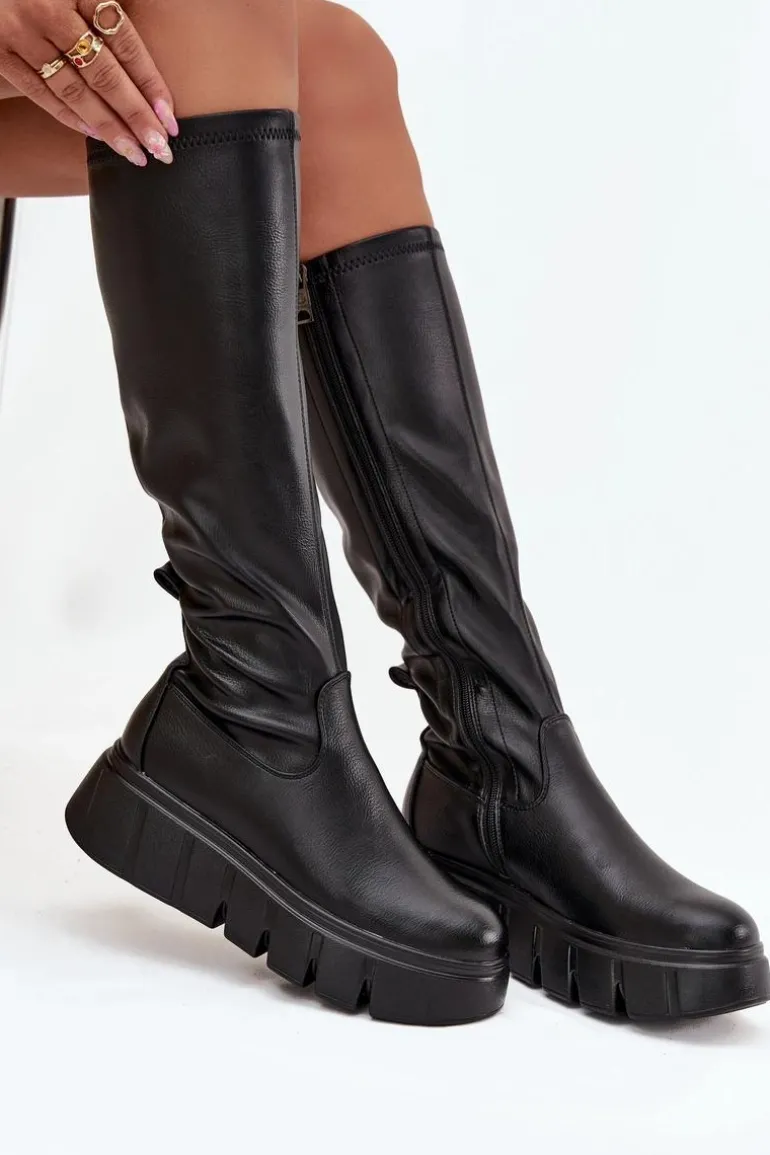 Kozaki Damskie Na Platformie Na Zamek Vinceza 58553 Czarne