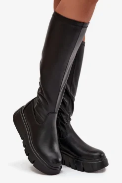 Kozaki Damskie Na Platformie Na Zamek Vinceza 58553 Czarne