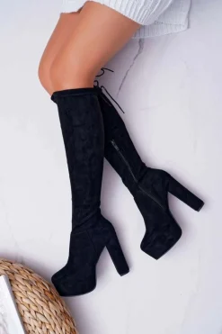 Kozaki Damskie Na Słupku Czarne Kontiga