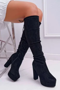 Kozaki Damskie Na Słupku Czarne Kontiga