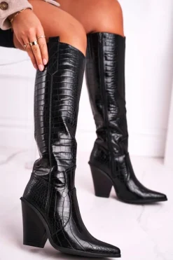 Kozaki Damskie Na Słupku Czarne Higher