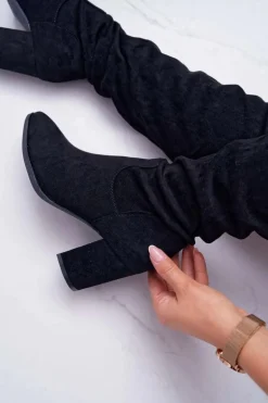 Kozaki Damskie Na Słupku Czarne Estredos