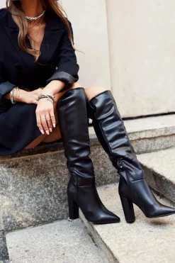 Kozaki Damskie Na Słupku Ciepłe Czarne Vellma