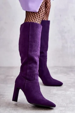 Kozaki Damskie Na Słupku Do Kolana Fioletowe Truly Love