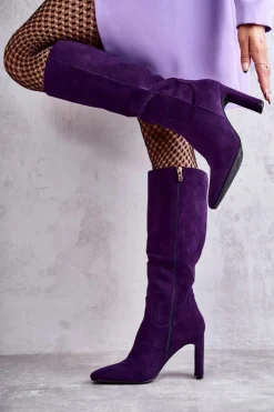 Kozaki Damskie Na Słupku Do Kolana Fioletowe Truly Love