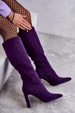 Kozaki Damskie Na Słupku Do Kolana Fioletowe Truly Love