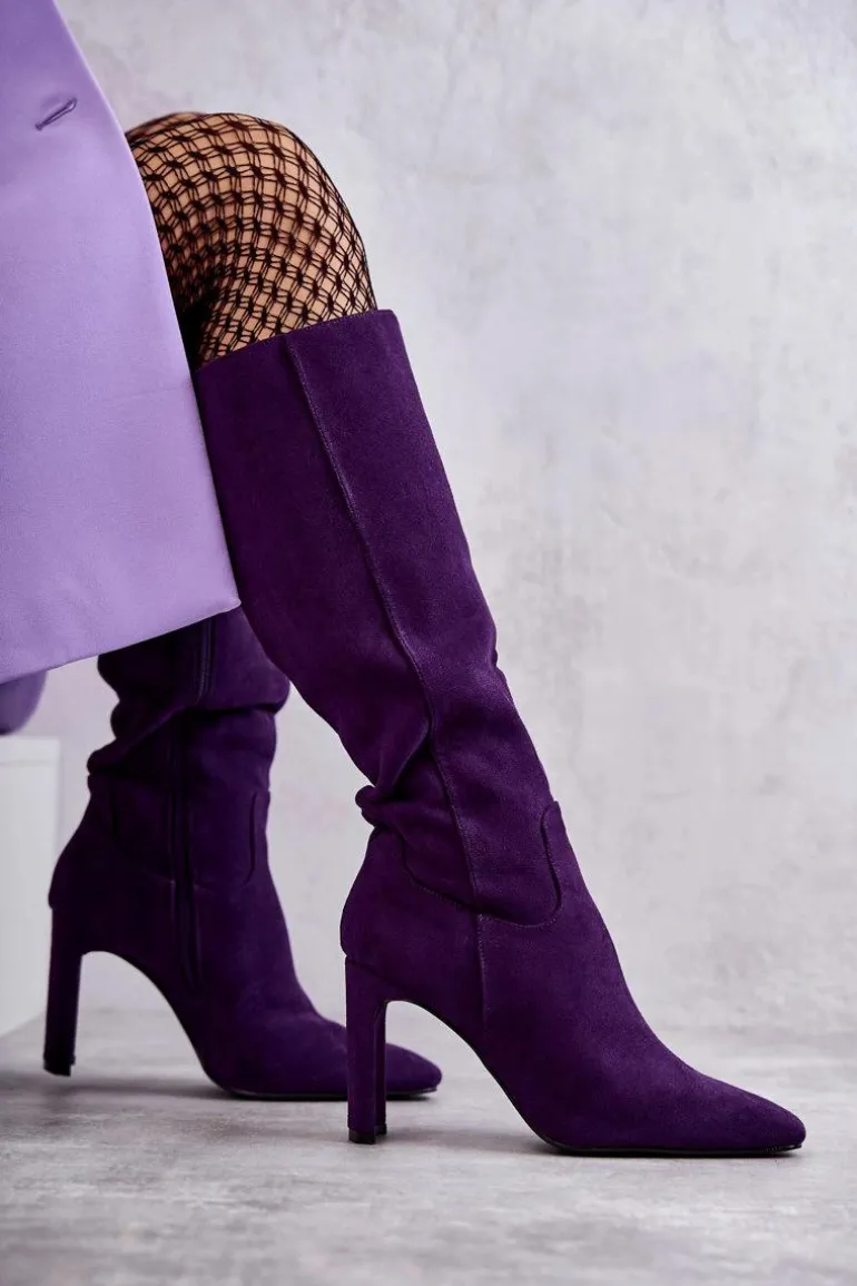 Kozaki Damskie Na Słupku Do Kolana Fioletowe Truly Love